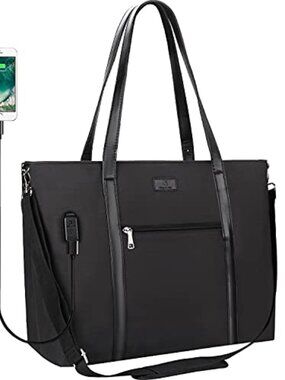 🆕 Laptop Bag For Women 17 Inch Leather Laptop Tote Bag Waterproof - Black